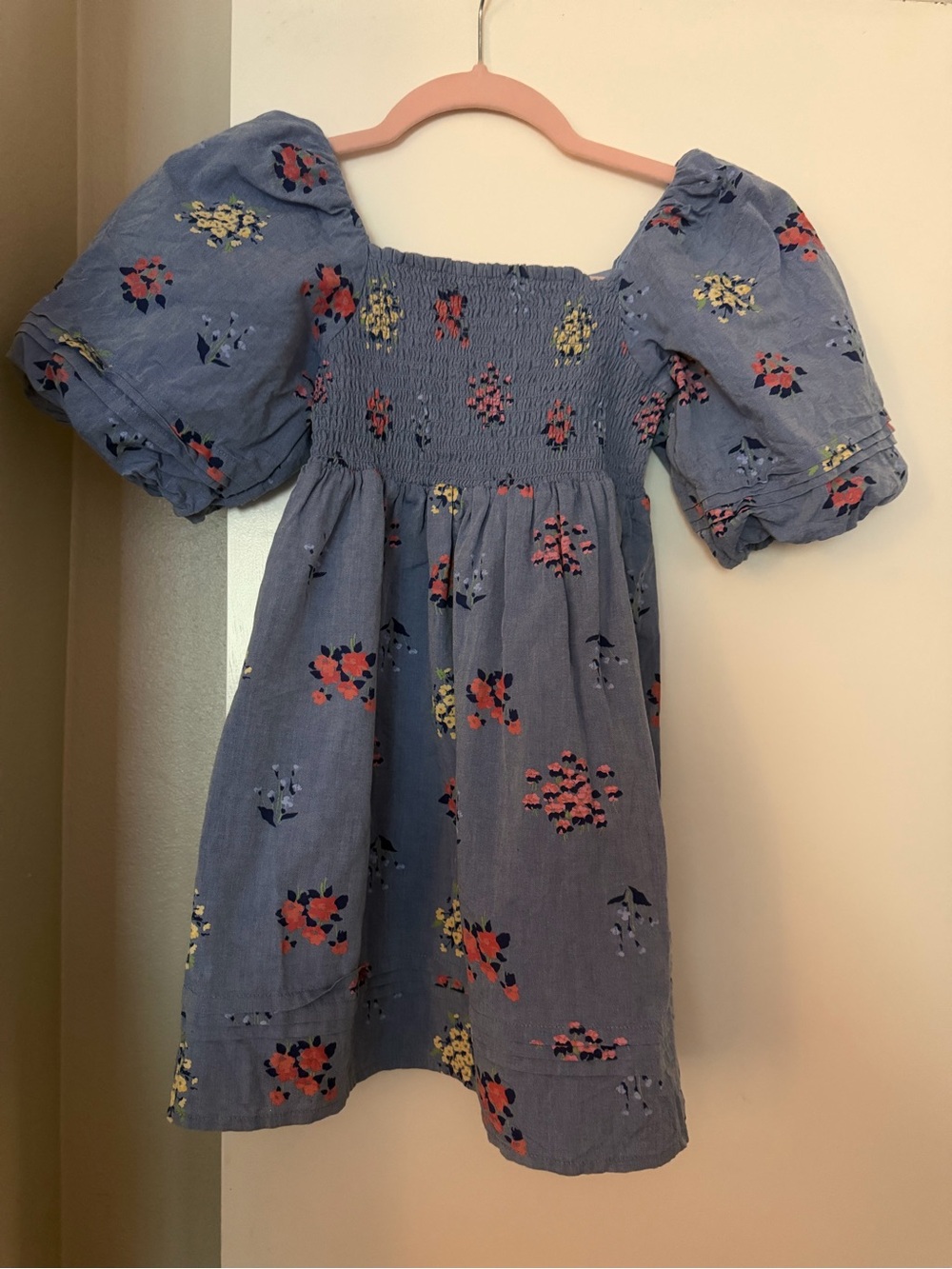 Janie and Jack Blue Floral Smocked Puff-Sleeve Dress